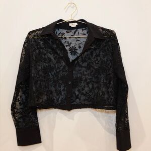 Jason Wu Black Floral Lace Button-Down Top – XS